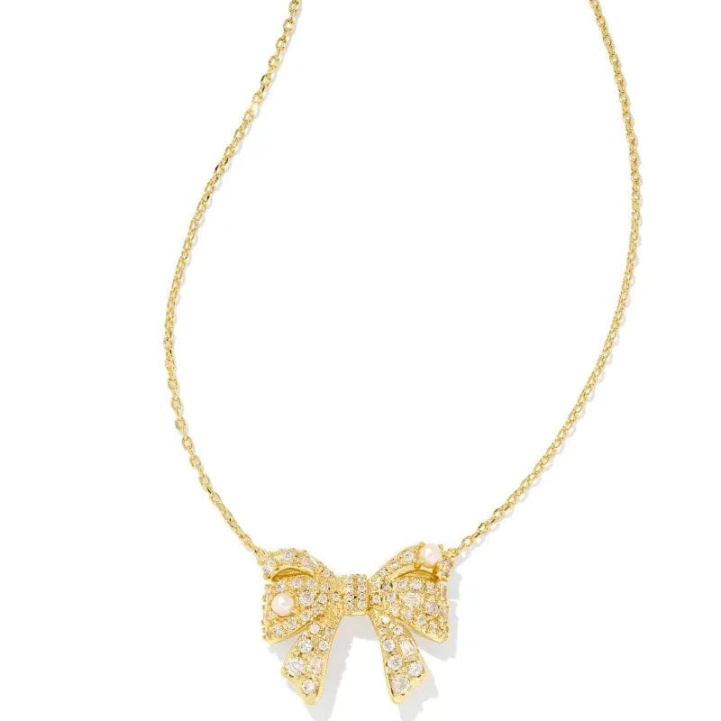 Kendra Scott Women - Accessories - Necklace Krista Gold Bow Short Pendant Necklace in White Mix  | Kendra Scott