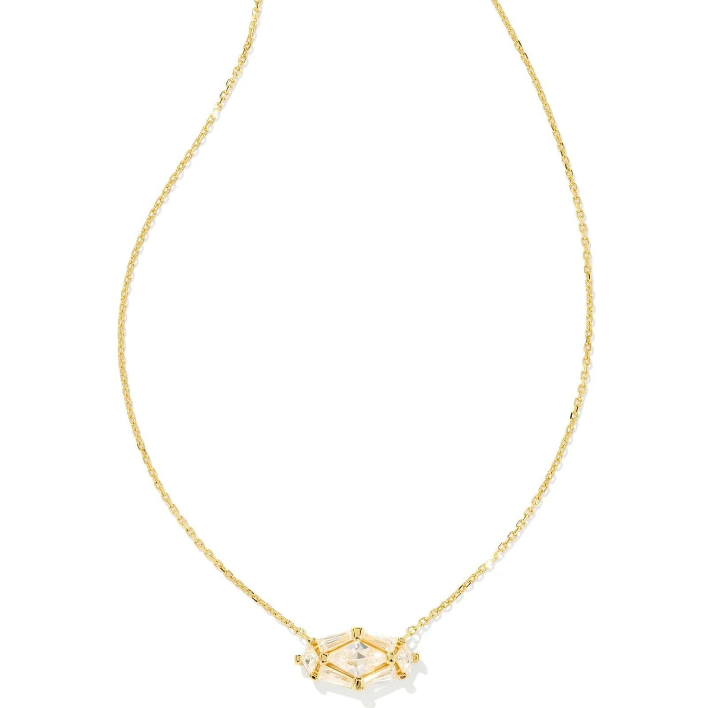 Kendra Scott Women - Accessories - Necklace Lindy Rae Elisa Gold Short Pendant Necklace in White Crystal | Kendra Scott