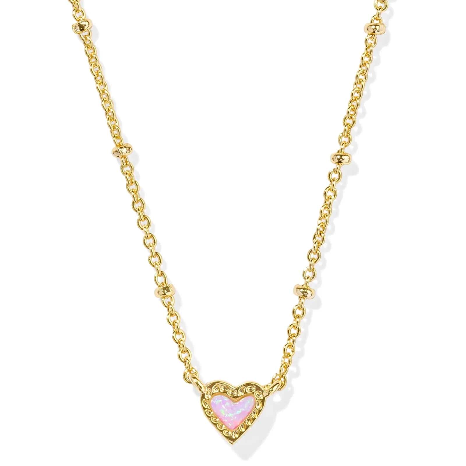 Kendra Scott Women - Accessories - Necklace Mini Ari Heart Gold Satellite Short Pendant Necklace in Bubblegum Pink Kyocera Opal  | Kendra Scott