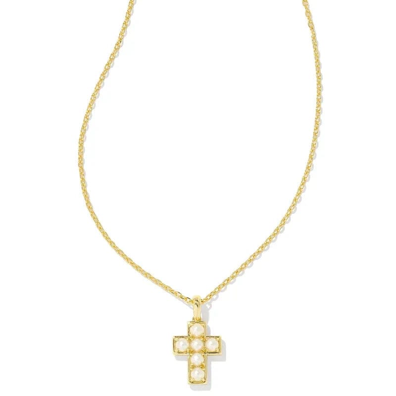 Kendra Scott Women - Accessories - Necklace Pearl Gold Cross Short Pendant Necklace in White Pearl  | Kendra Scott