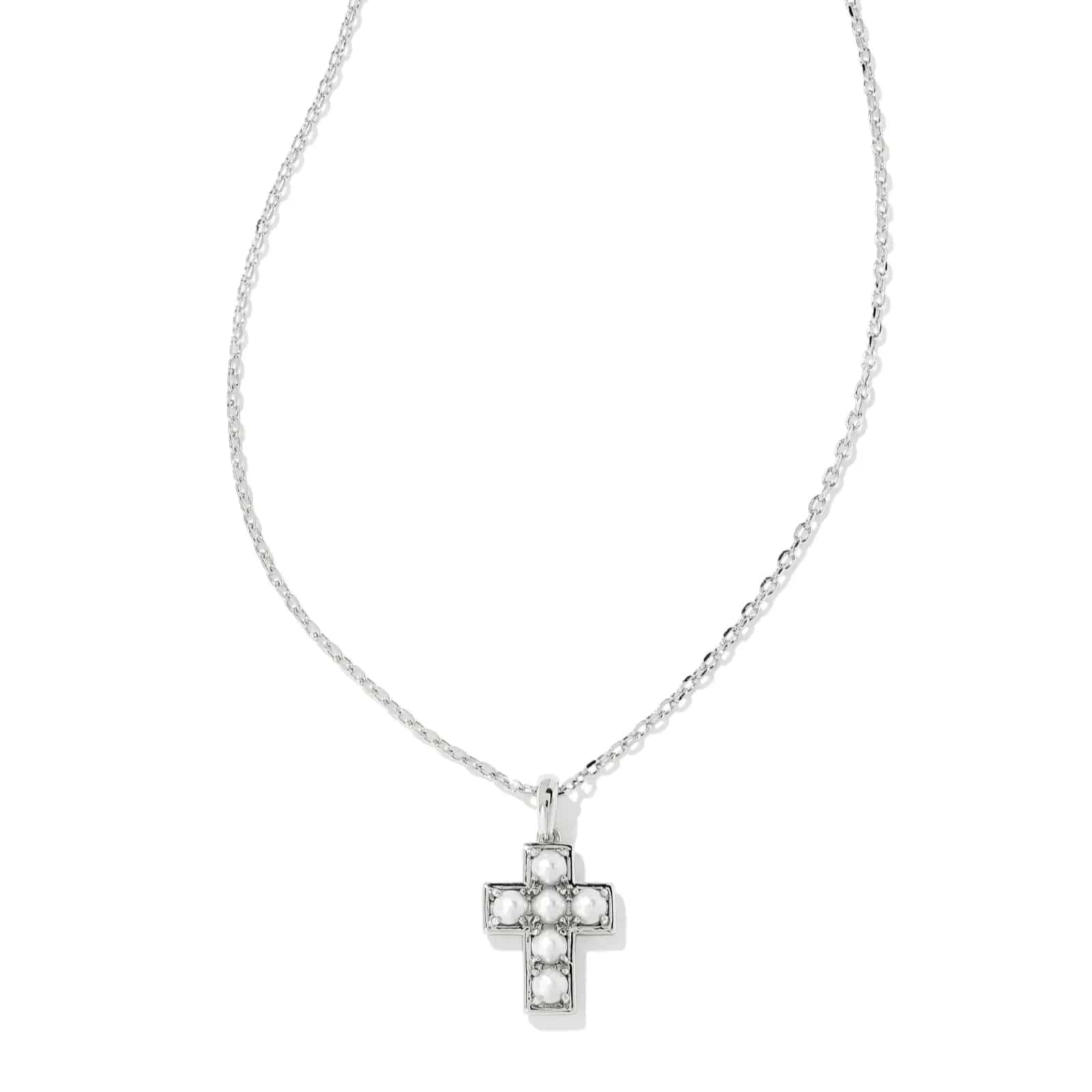 Kendra Scott Women - Accessories - Necklace Pearl Silver Cross Short Pendant Necklace in White Pearl | Kendra Scott