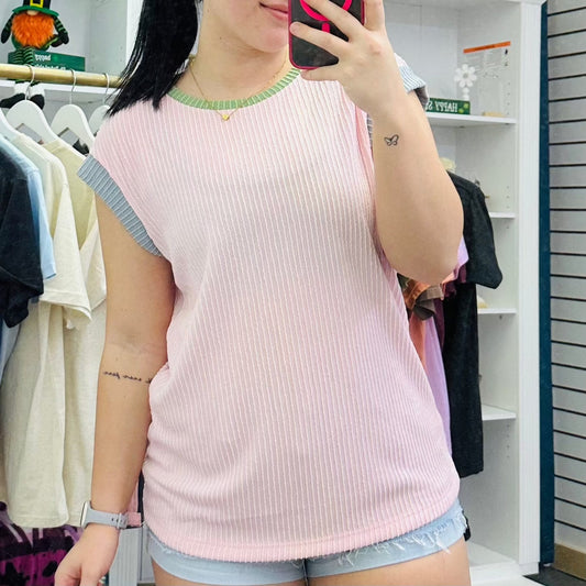 Little Daisy Closet Color Block Corded Knit Crew Neck Tee