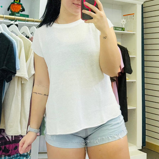 Little Daisy Closet White Knit Tee with Side Slits
