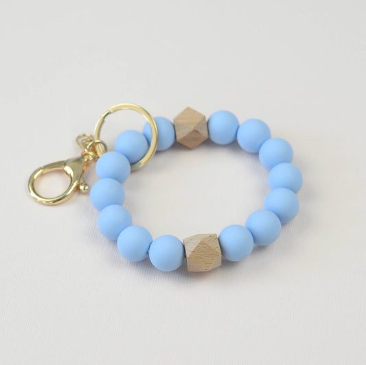 Mugsby Blue Solid Neutrals Silicone Keyring, Wristlet Keychain, Beaded
