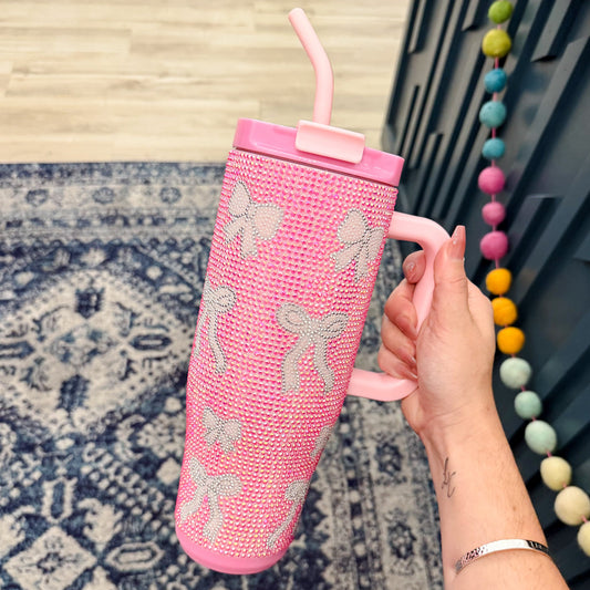 Simply Southern Simply Southern Pink Rhinestone Bow Tumbler 40oz
