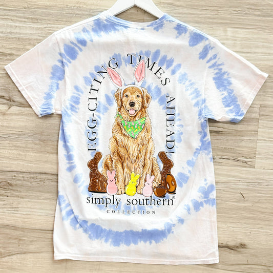 Simply Southern Women - Apparel - Shirts - T-Shirts Egg-Citing Times Easter Dog Simply Southern Graphic Tee