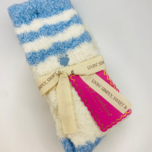 Simply Southern Women - Apparel - Socks one size fits all Blue Striped Fuzzy Socks