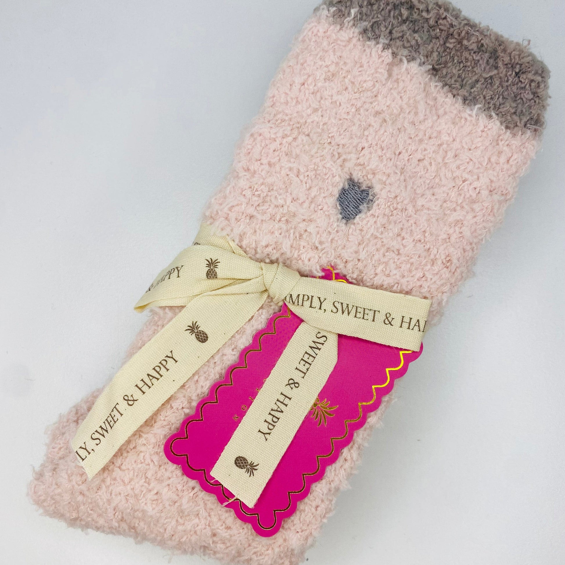 Simply Southern Women - Apparel - Socks one size fits all Pink and Grey Heart Fuzzy Socks