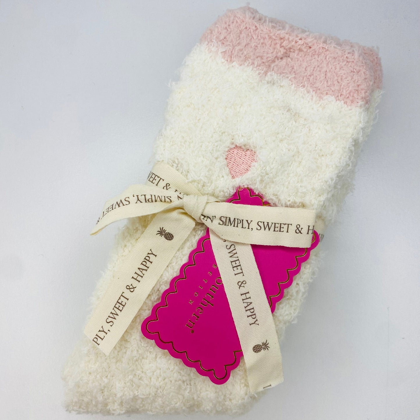 Simply Southern Women - Apparel - Socks one size fits all Pink and White Heart Fuzzy Socks