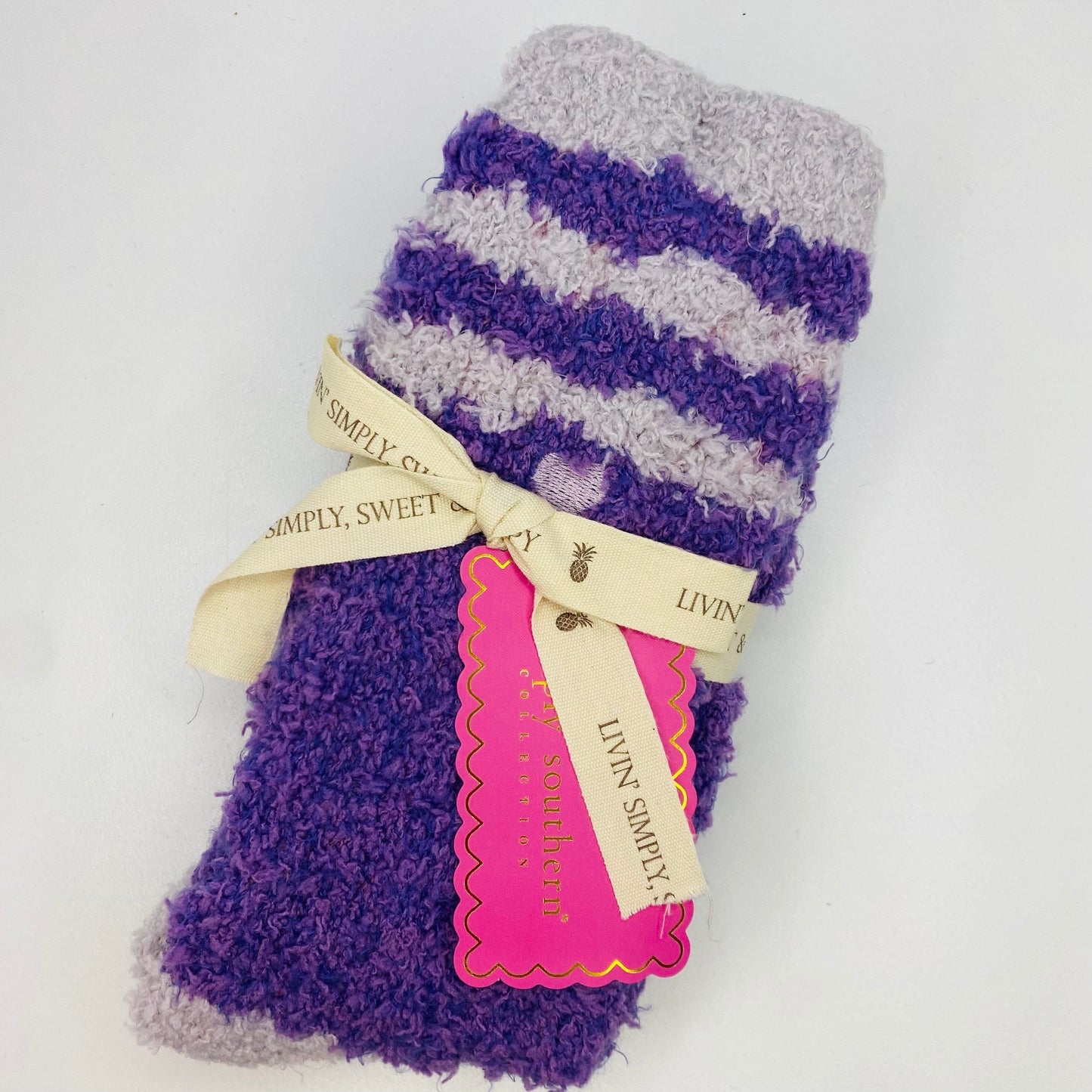 Simply Southern Women - Apparel - Socks one size fits all Purple Striped Fuzzy Socks