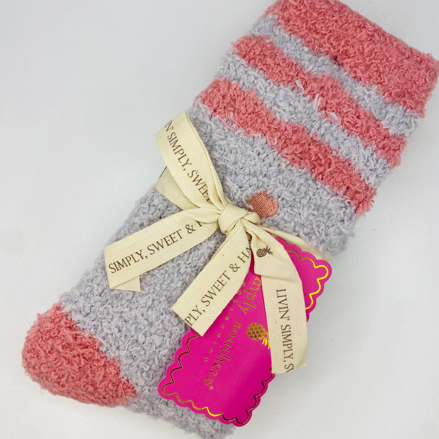 Simply Southern Women - Apparel - Socks one size fits all Salmon Striped Fuzzy Socks