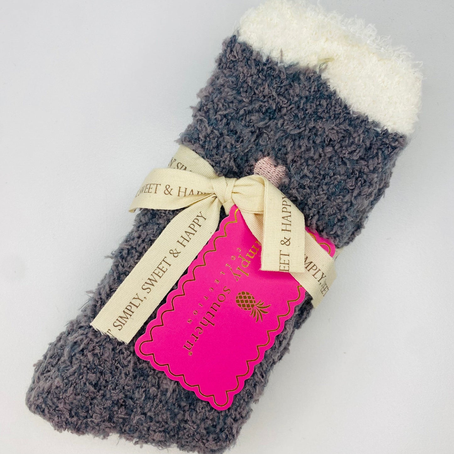 Simply Southern Women - Apparel - Socks one size fits all White and Grey Heart Fuzzy Socks