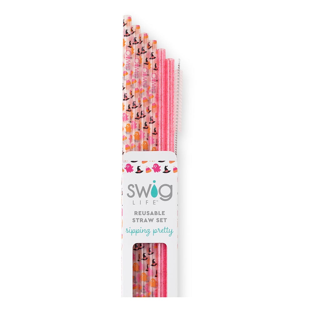 Swig Tumbler Hey Boo + Pink Glitter Reusable Straw Set