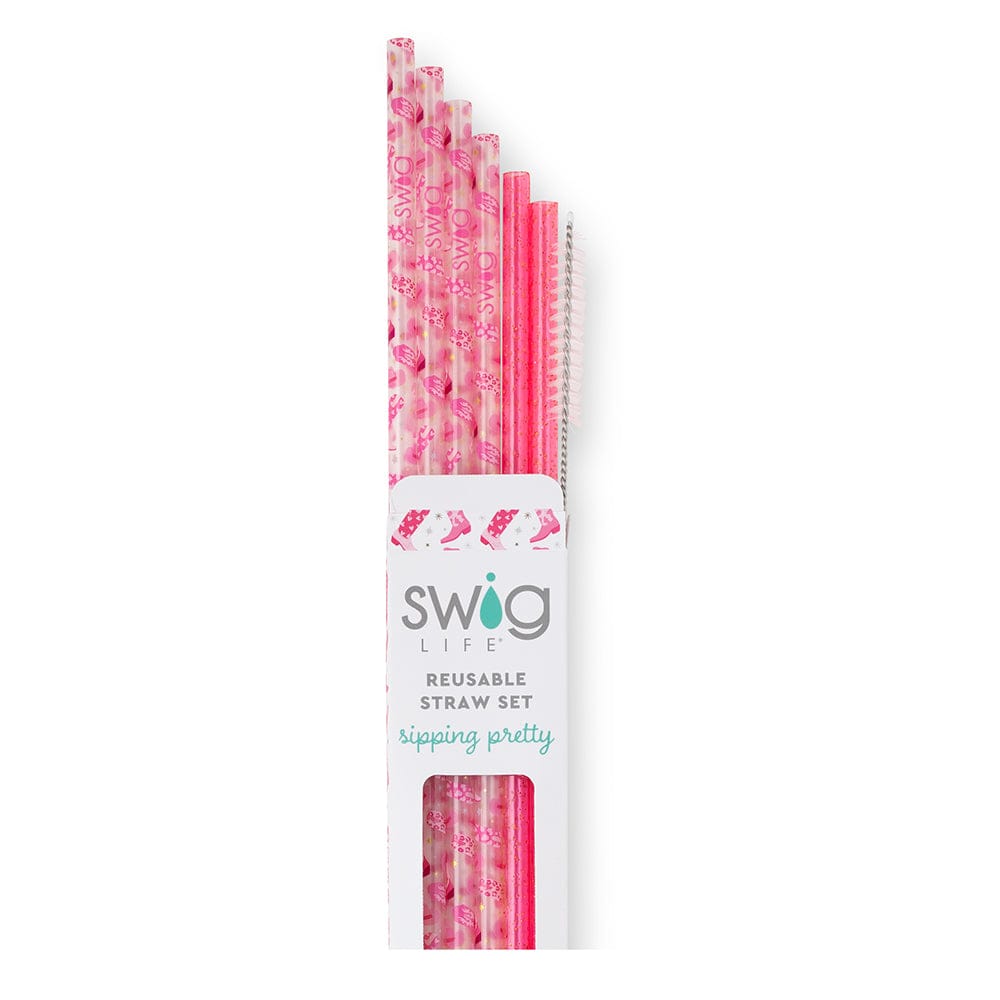 Swig Tumbler Let's Go Girls + Pink Glitter Reusable Straw Set