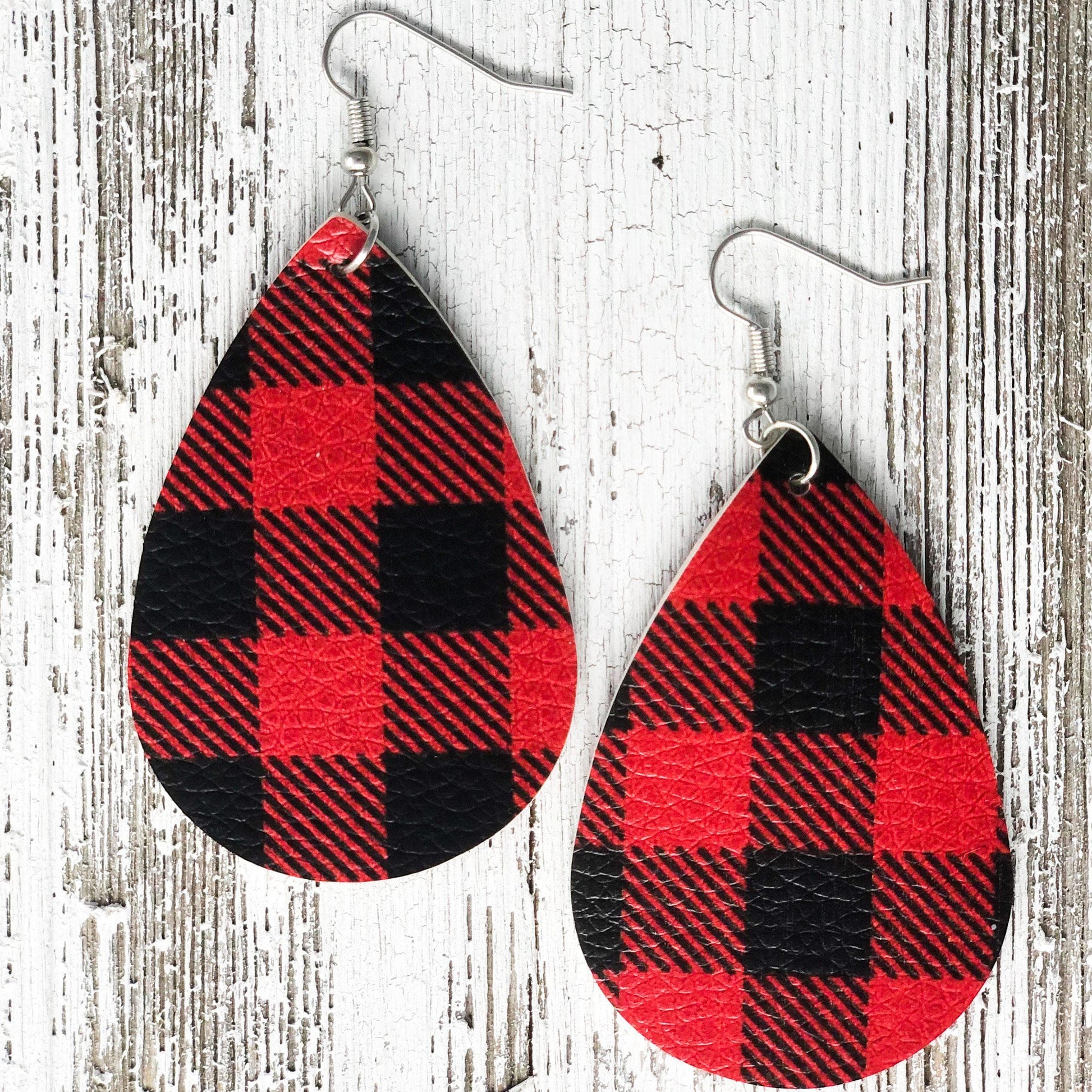 Envy Stylz Boutique Earrings Red & Black Plaid Teardrop Earrings