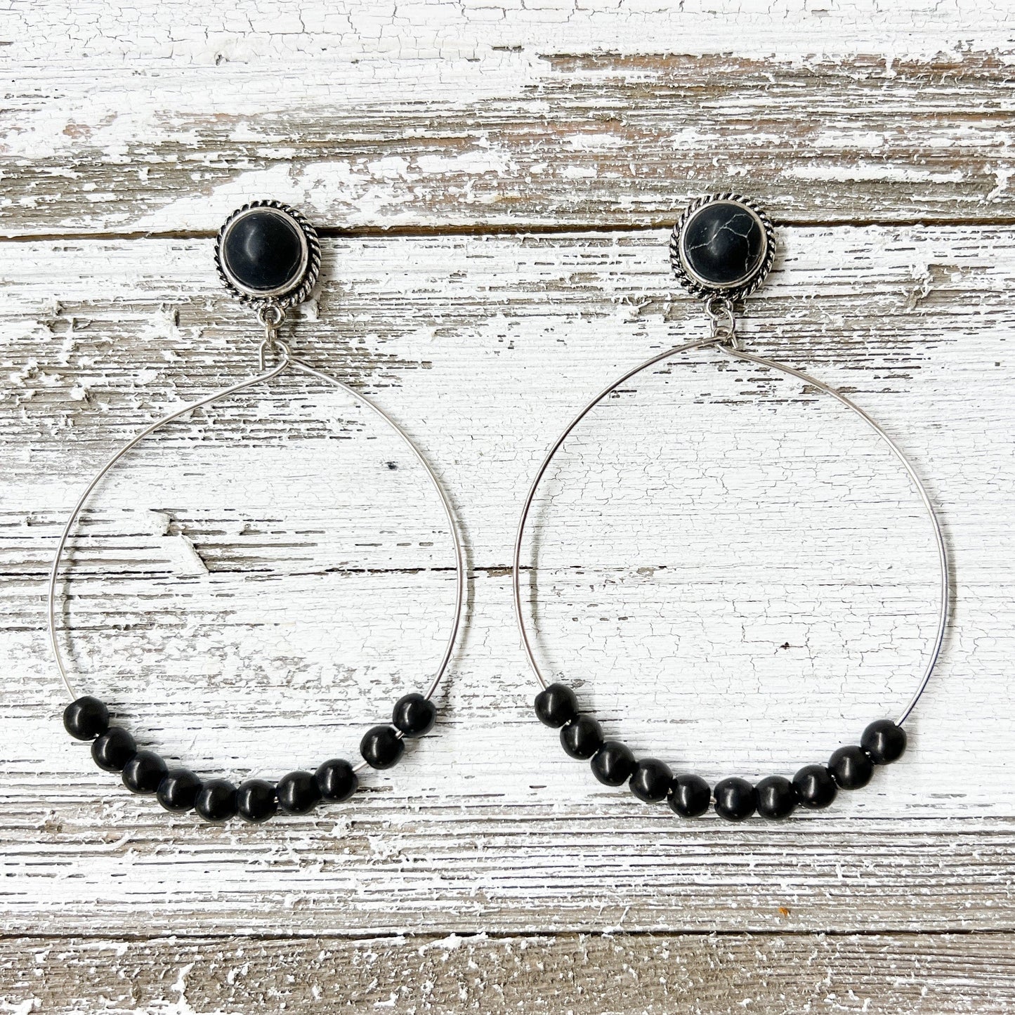 Envy Stylz Boutique Women - Accessories - Earrings Black Beaded Hoop Earrings