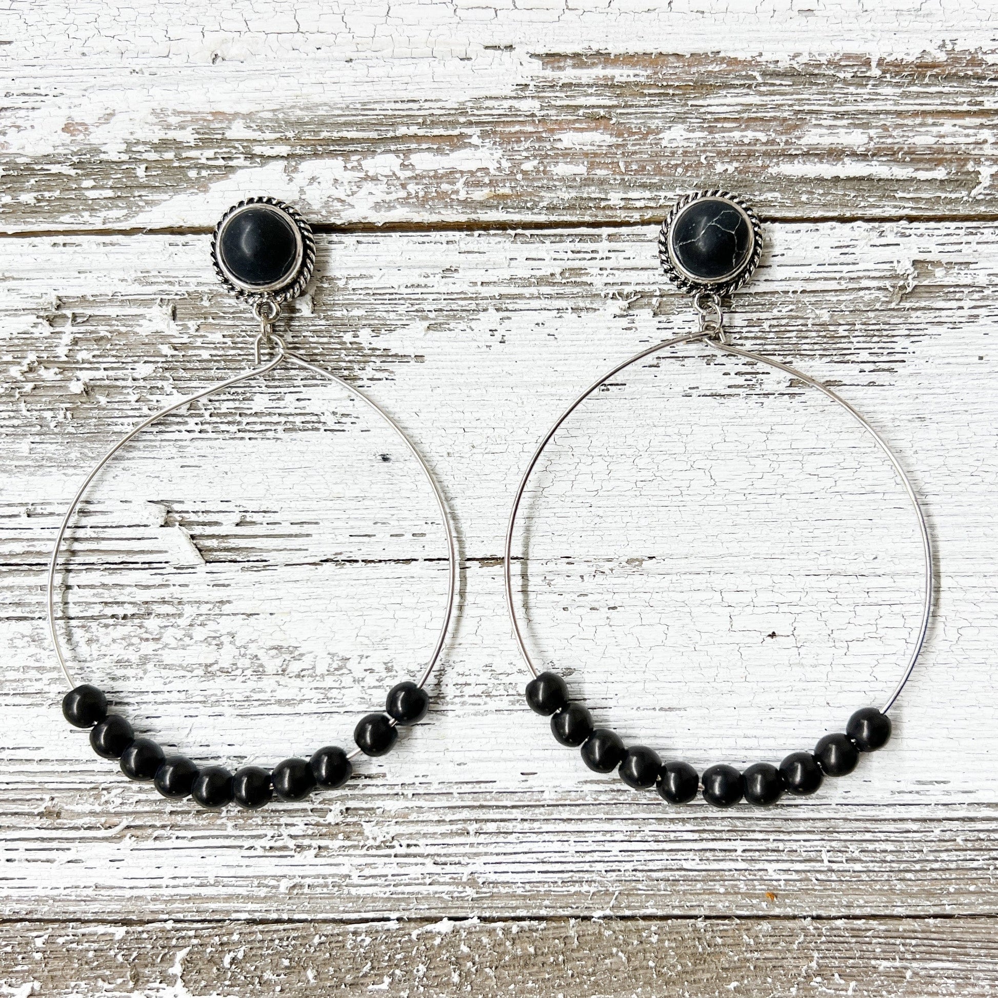 Envy Stylz Boutique Women - Accessories - Earrings Black Beaded Hoop Earrings
