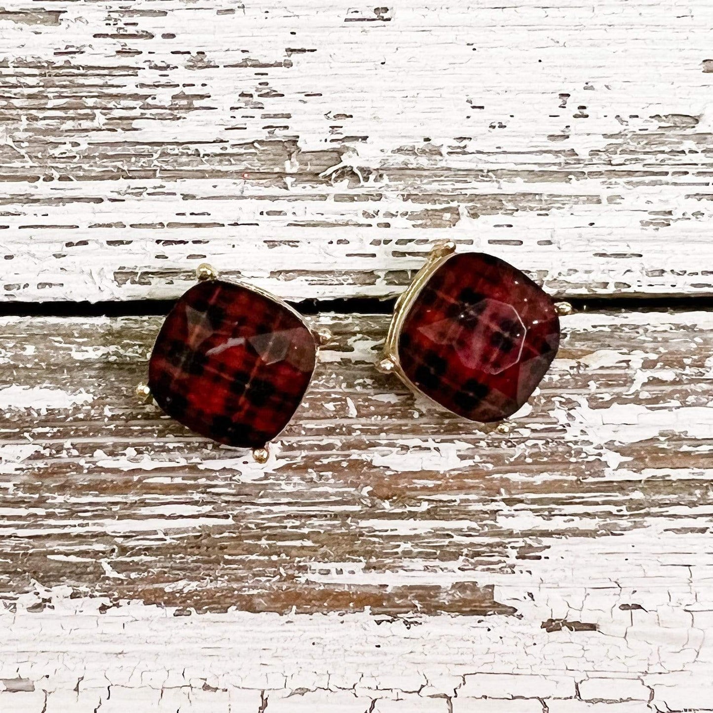 Envy Stylz Boutique Women - Accessories - Earrings Black & Red Plaid Rhinestone Stud Earrings