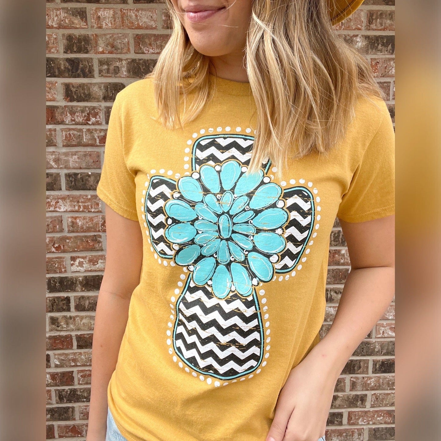 Envy Stylz Boutique Women - Apparel - Shirts - T-Shirts Chevron Turquoise Cross Graphic Tee