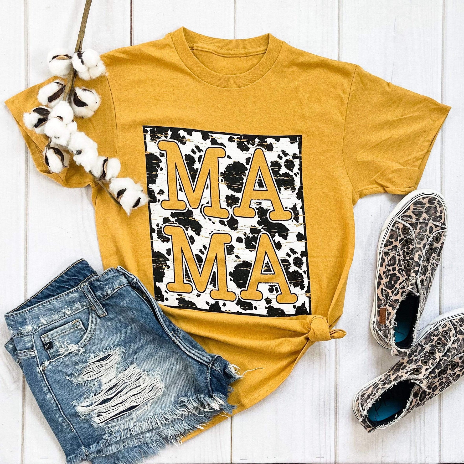 Envy Stylz Boutique Women - Apparel - Shirts - T-Shirts Cow Pattern Mama Graphic Tee