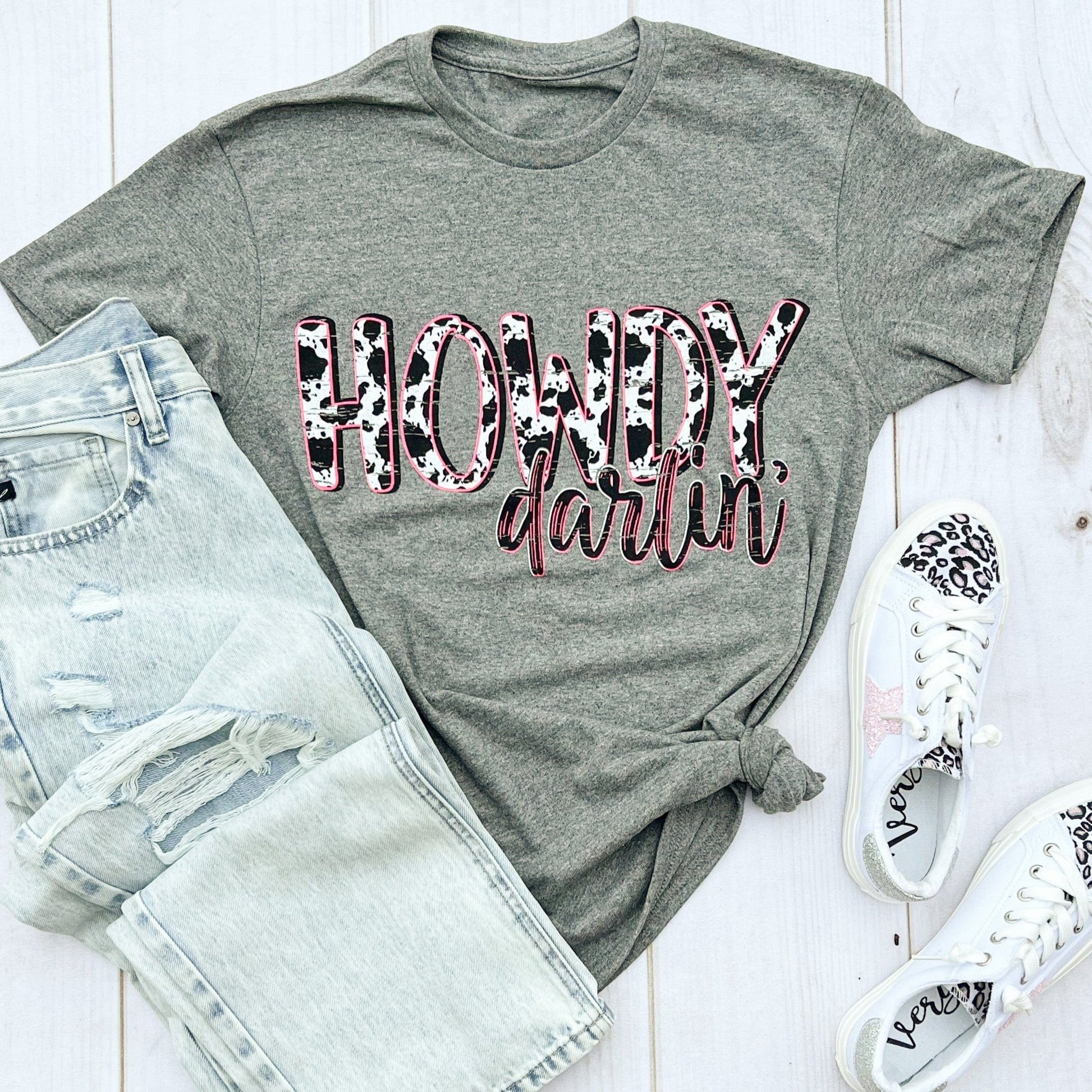 Envy Stylz Boutique Women - Apparel - Shirts - T-Shirts Howdy Darlin' Cow Print Graphic Tee