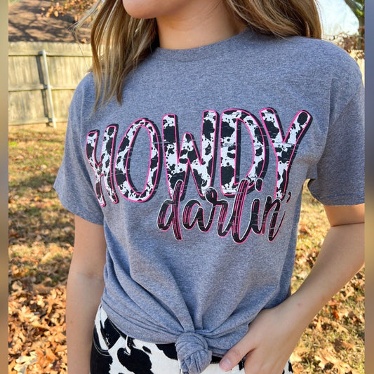 Envy Stylz Boutique Women - Apparel - Shirts - T-Shirts Howdy Darlin' Cow Print Graphic Tee
