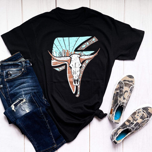 Envy Stylz Boutique Women - Apparel - Shirts - T-Shirts Lightning Cow Skull Graphic Tee