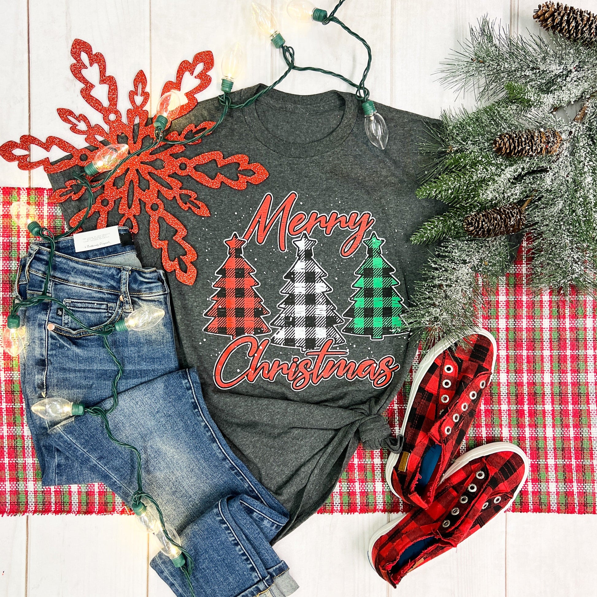 Envy Stylz Boutique Women - Apparel - Shirts - T-Shirts Three Plaid Christmas Trees Graphic Tee